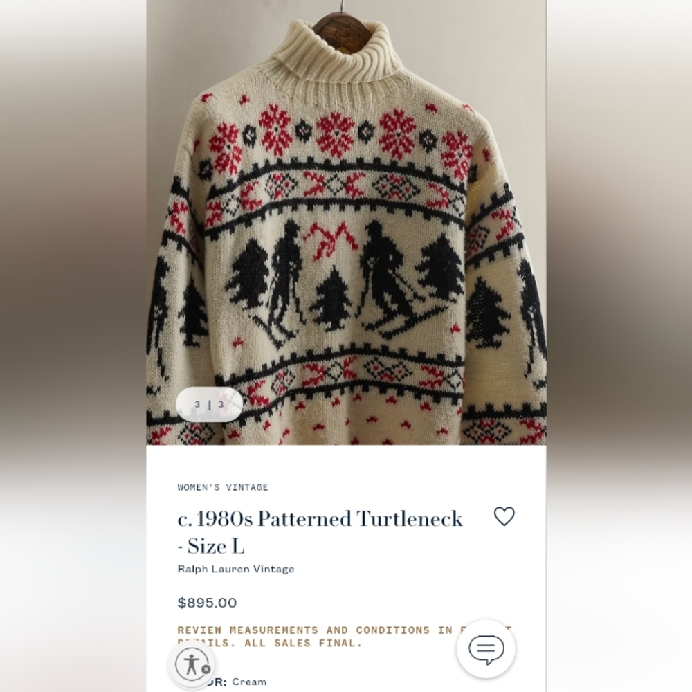 🥰 Vintage Ralph Lauren Tan and Brown Handknit Turtleneck Sweater - Picture 2 of 14